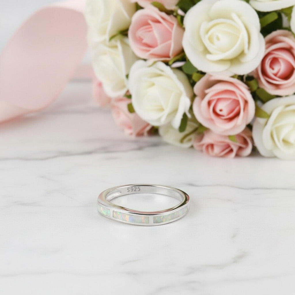 Luxury White Opal Anniversary Rings-Black Diamonds New York