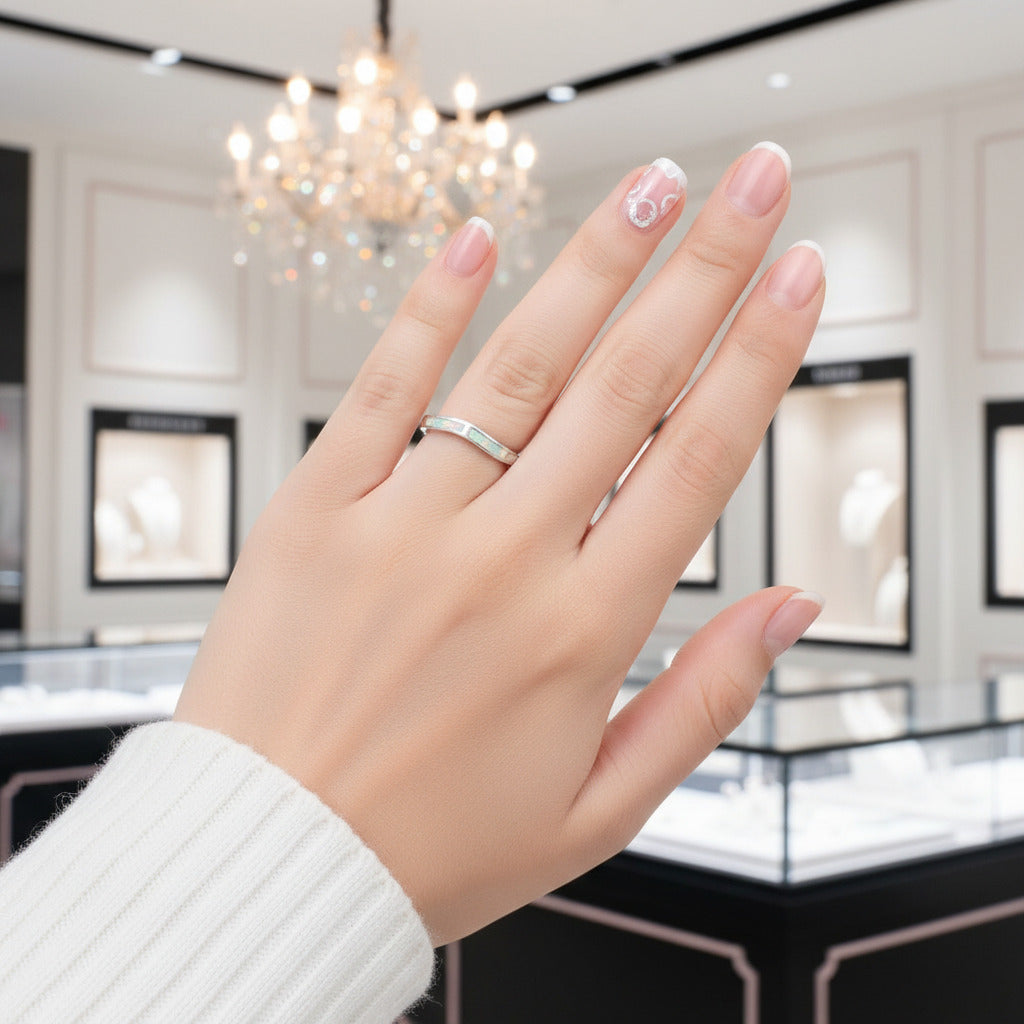 Luxury White Opal Anniversary Rings-Black Diamonds New York