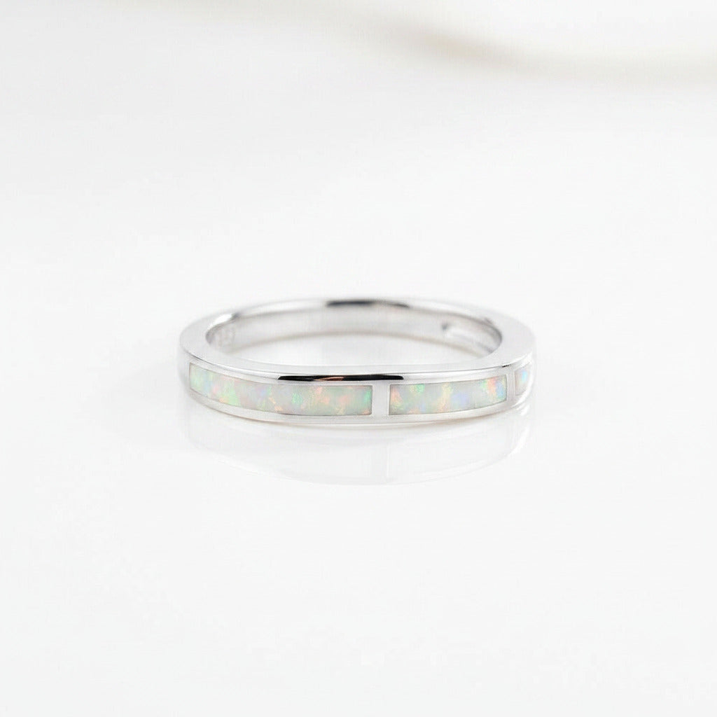 Luxury White Opal Anniversary Rings-Black Diamonds New York