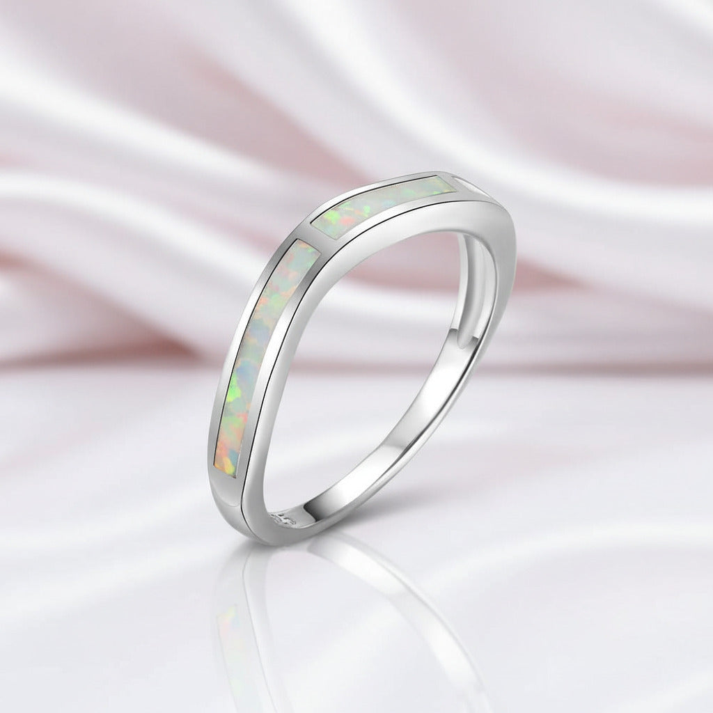 Luxury White Opal Anniversary Rings-Black Diamonds New York