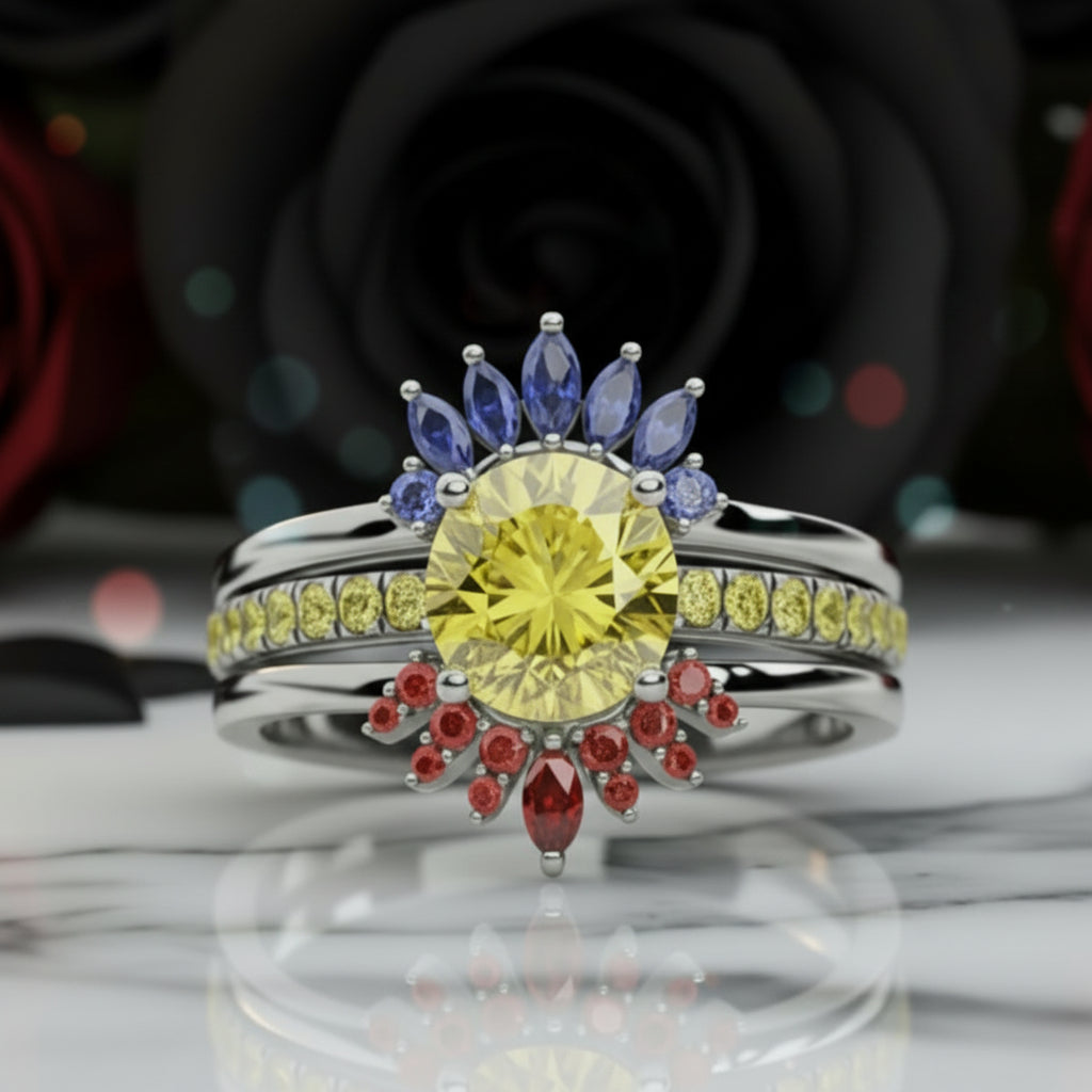 Mahal Kita (I LOVE YOU)- Rare Yellow Round Diamond Option Love Language Ring Set-Black Diamonds New York