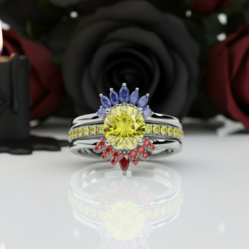 Mahal Kita (I LOVE YOU)- Rare Yellow Round Diamond Love Language Ring Set-Black Diamonds New York