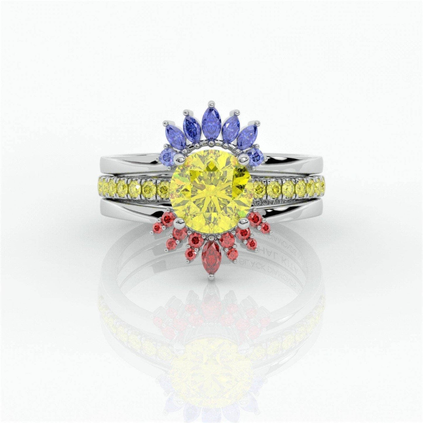 Mahal Kita (I LOVE YOU)- Rare Yellow Round Moissanite Love Language Ring Set - Black Diamonds New York