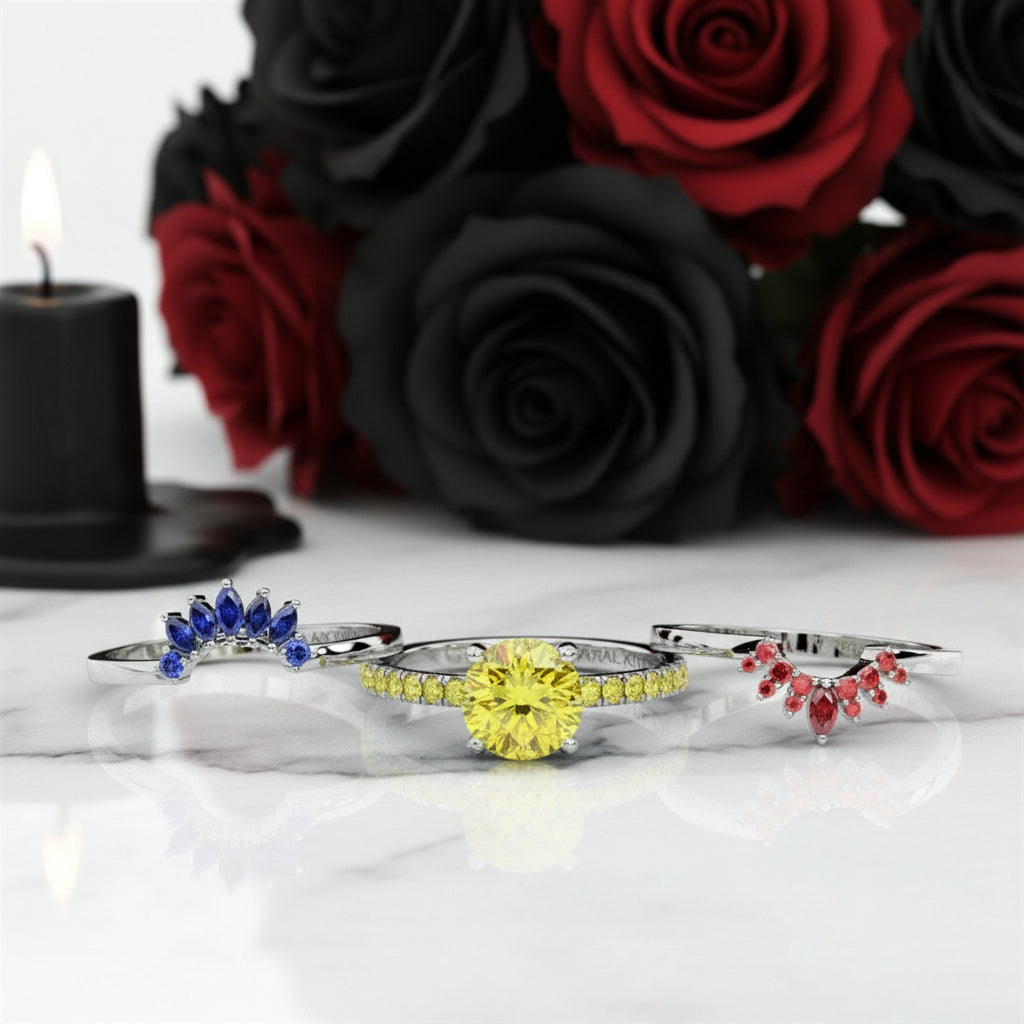 Mahal Kita (I LOVE YOU)- Rare Yellow Round Diamond Love Language Ring Set-Black Diamonds New York