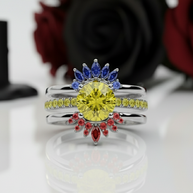 Mahal Kita (I LOVE YOU)- Rare Yellow Round Diamond Love Language Ring Set-Black Diamonds New York