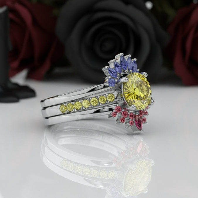 Mahal Kita (I LOVE YOU)- Rare Yellow Round Diamond Love Language Ring Set-Black Diamonds New York