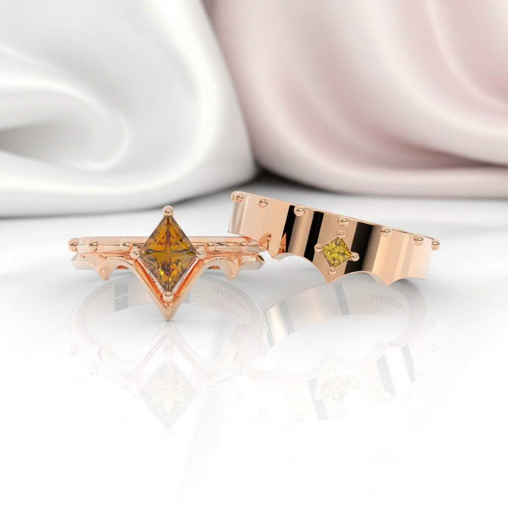 Marksman's Ring Set (Women)- 14k Yellow Gold Video Game Inspired Rings-Black Diamonds New York