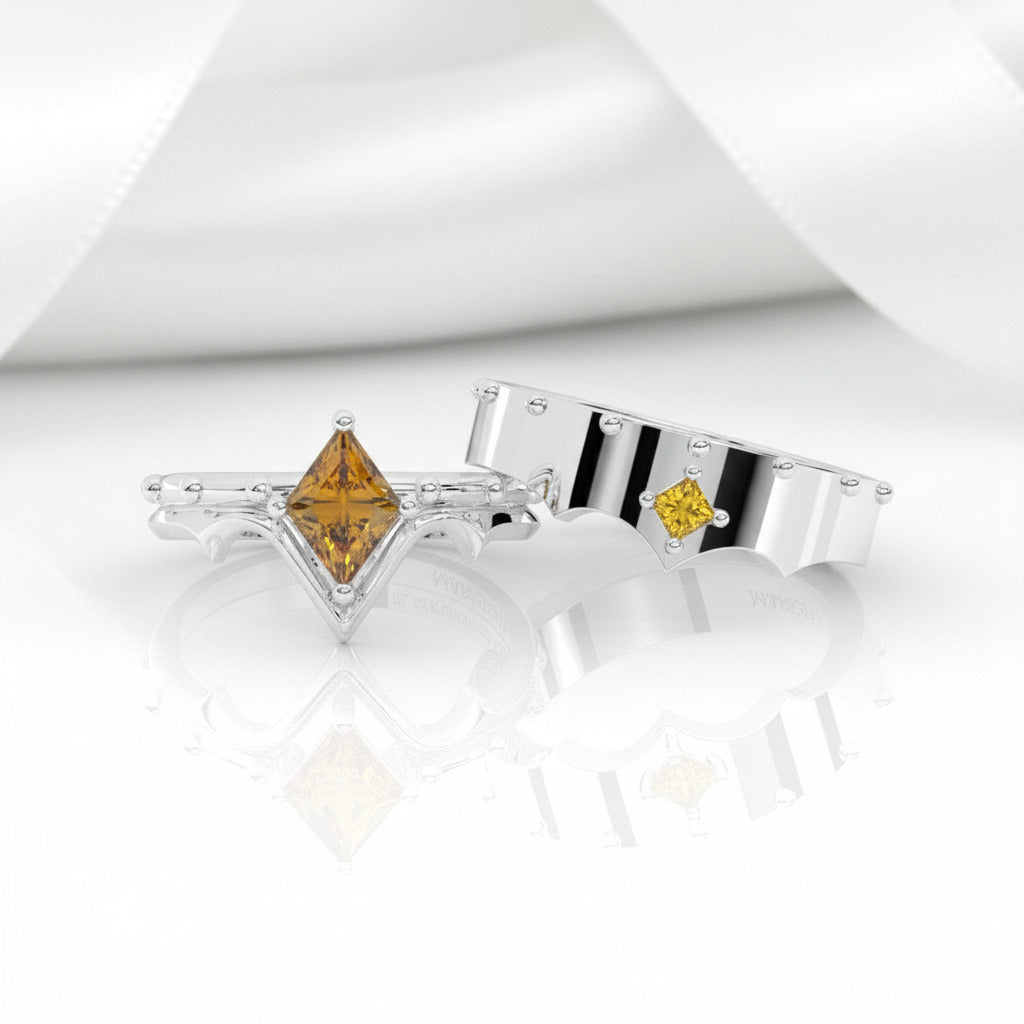 Marksman's Ring Set (Women)- 14k Yellow Gold Video Game Inspired Rings-Black Diamonds New York