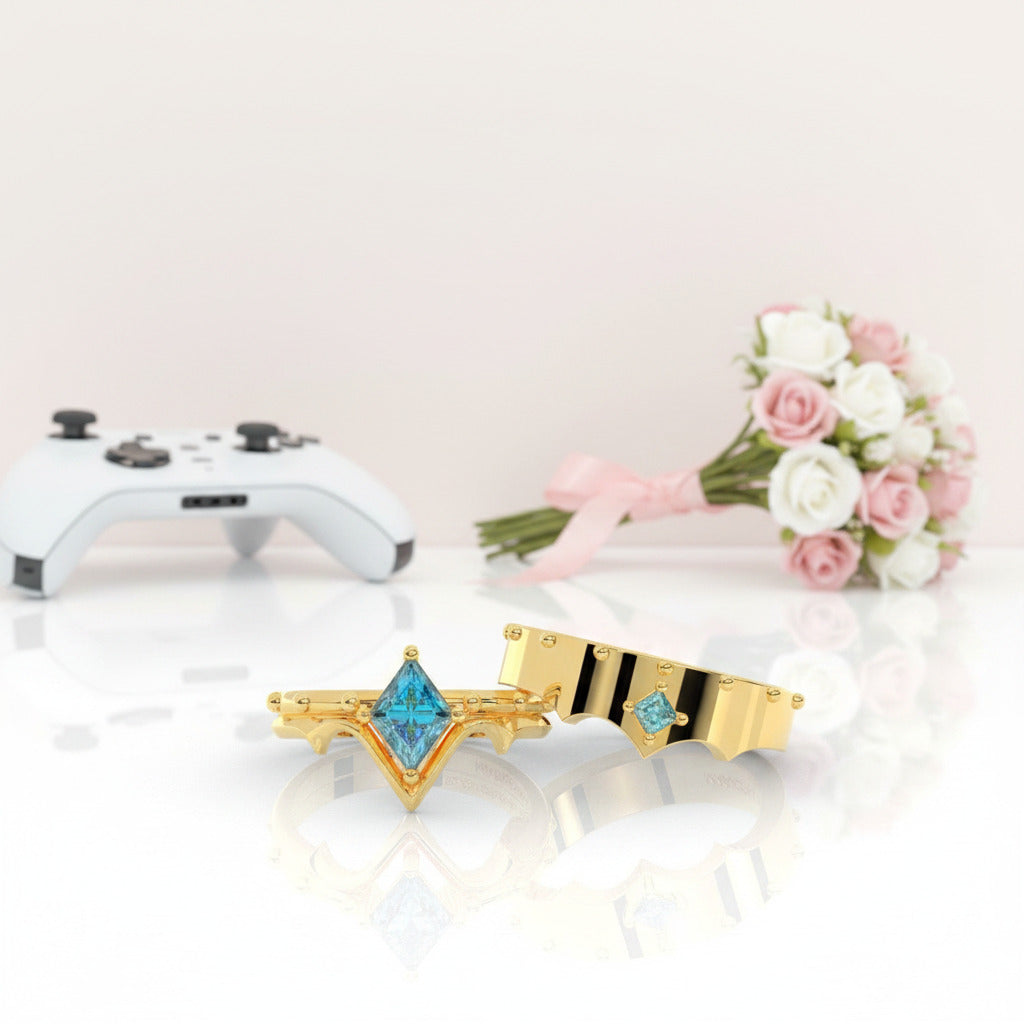 Marksman's Ring Set (Women)- 14k Yellow Gold Video Game Inspired Rings-Black Diamonds New York