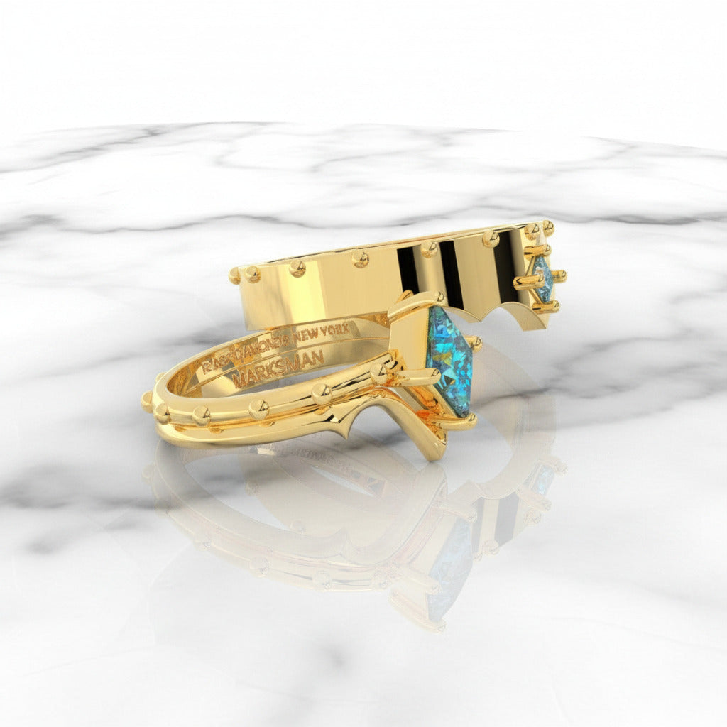 Marksman's Ring Set (Women)- 14k Yellow Gold Video Game Inspired Rings-Black Diamonds New York