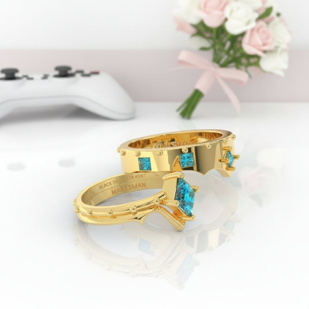 Marksman's Ring (Unisex)- 14k Yellow Gold Video Game Inspired Rings-Black Diamonds New York