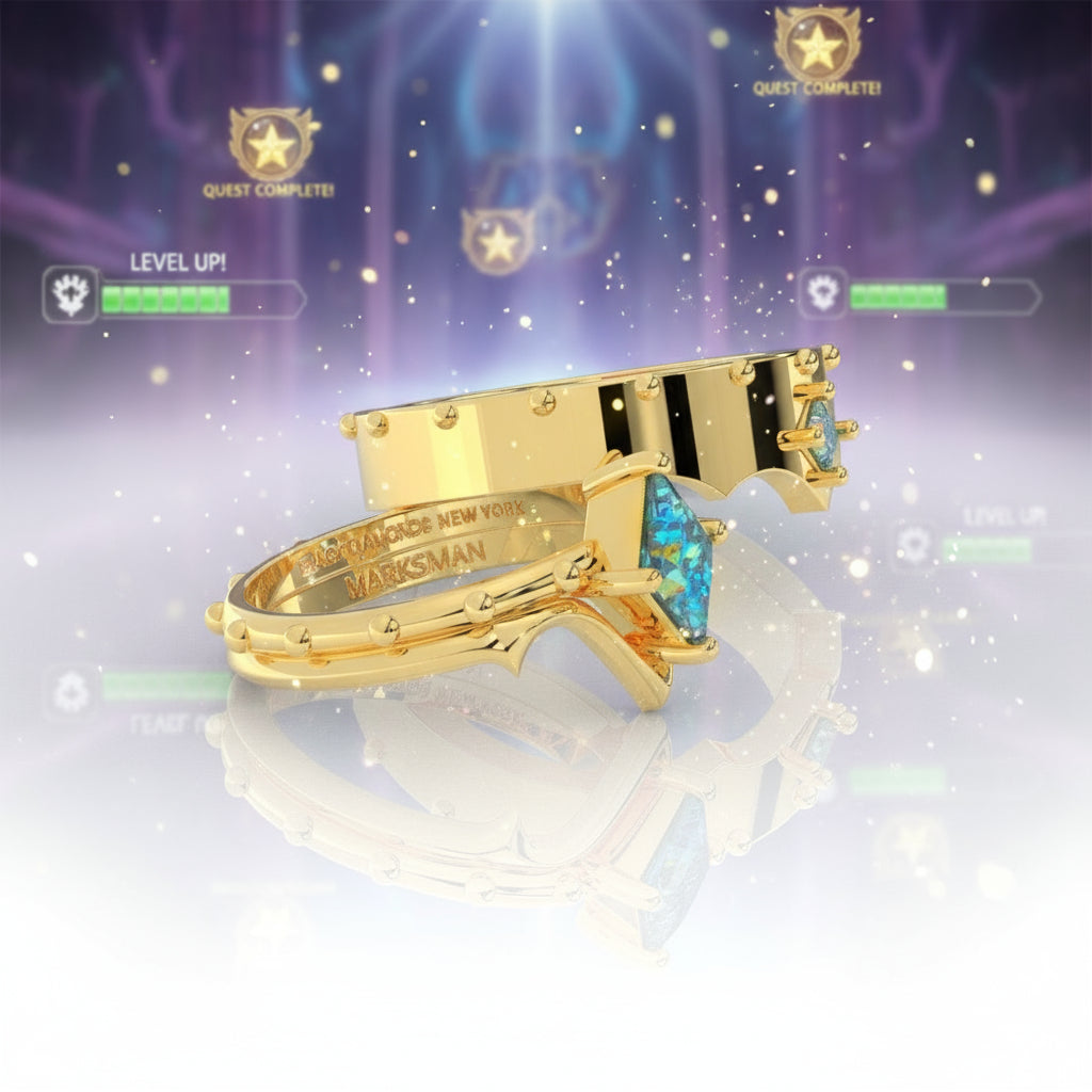 Marksman's Ring (Unisex)- 14k Yellow Gold Video Game Inspired Rings-Black Diamonds New York