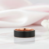 Matte Black & Rose Gold Finish Tungsten Carbide Wedding Band