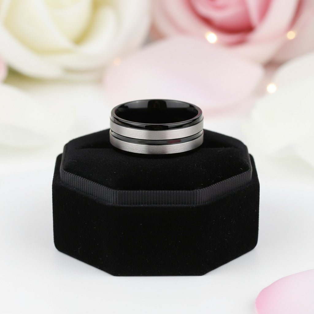 Matte Black Titanium Men's Wedding Band-Black Diamonds New York