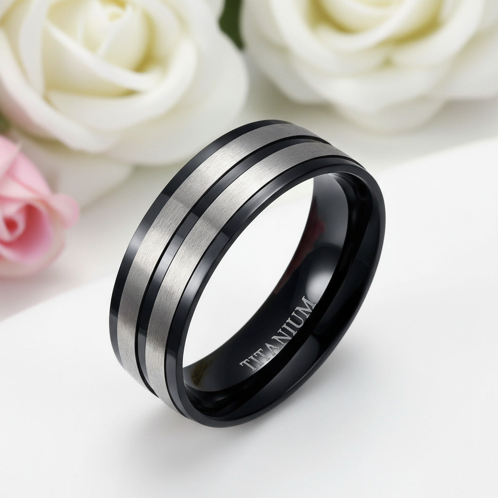 Matte Black Titanium Men's Wedding Band-Black Diamonds New York