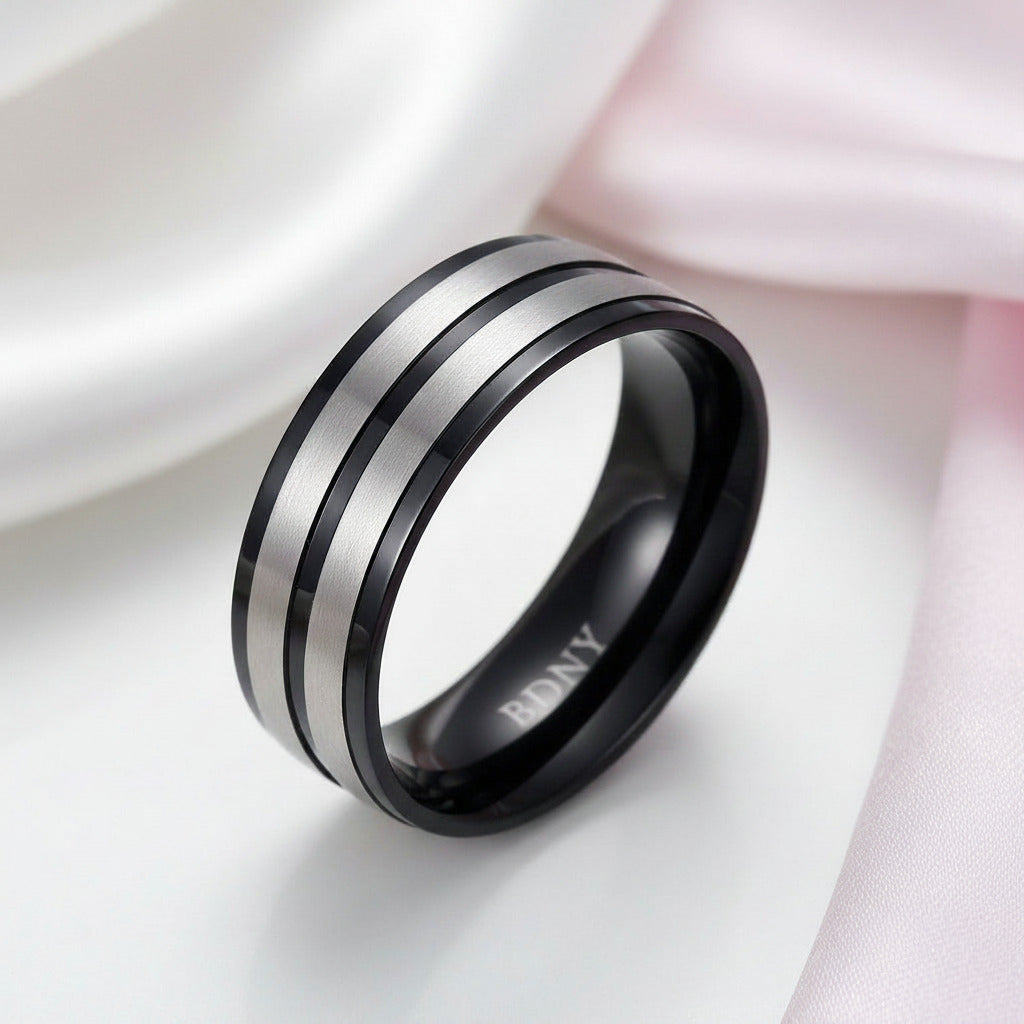 Matte Black Titanium Men's Wedding Band-Black Diamonds New York
