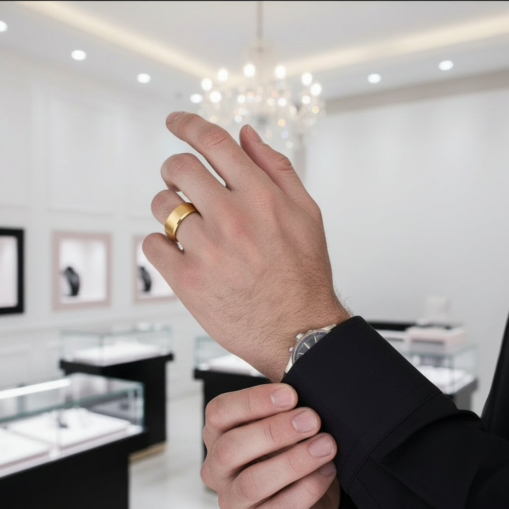 Matte Brushed Titanium Men's Wedding Band-Black Diamonds New York