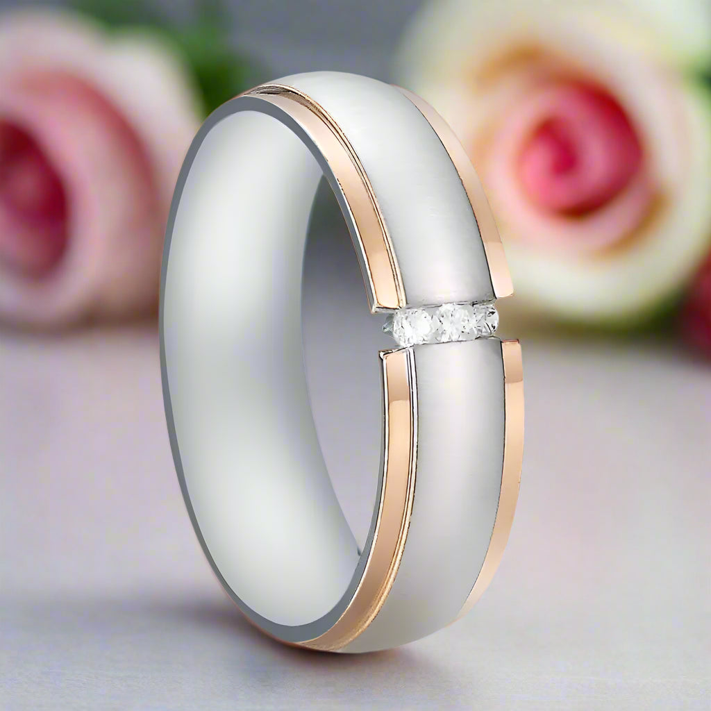 Matte Surface Stainless Steel Couples Wedding Band-Black Diamonds New York