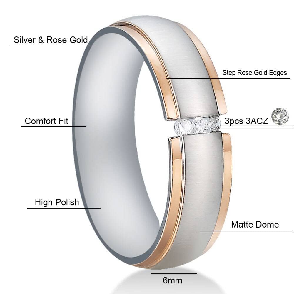 Matte Surface Stainless Steel Couples Wedding Band-Black Diamonds New York