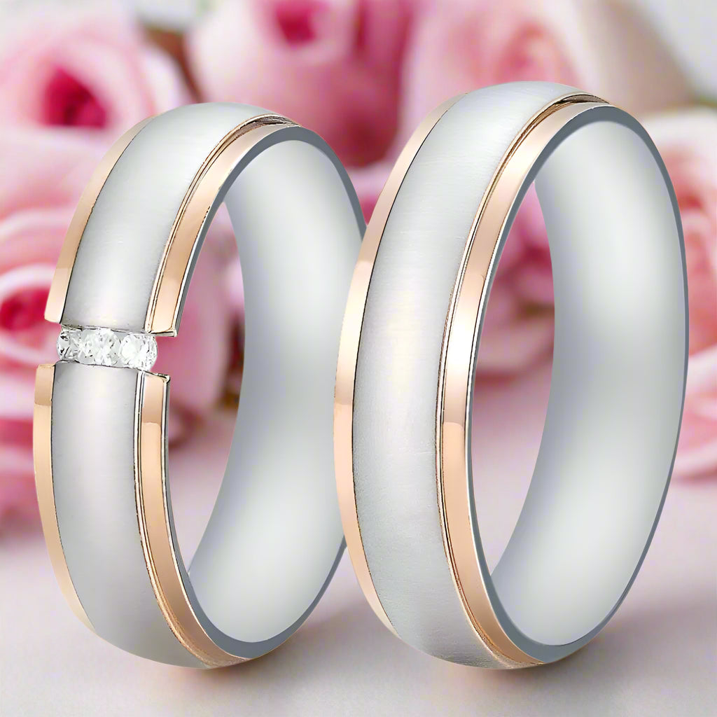 Matte Surface Stainless Steel Couples Wedding Band-Black Diamonds New York