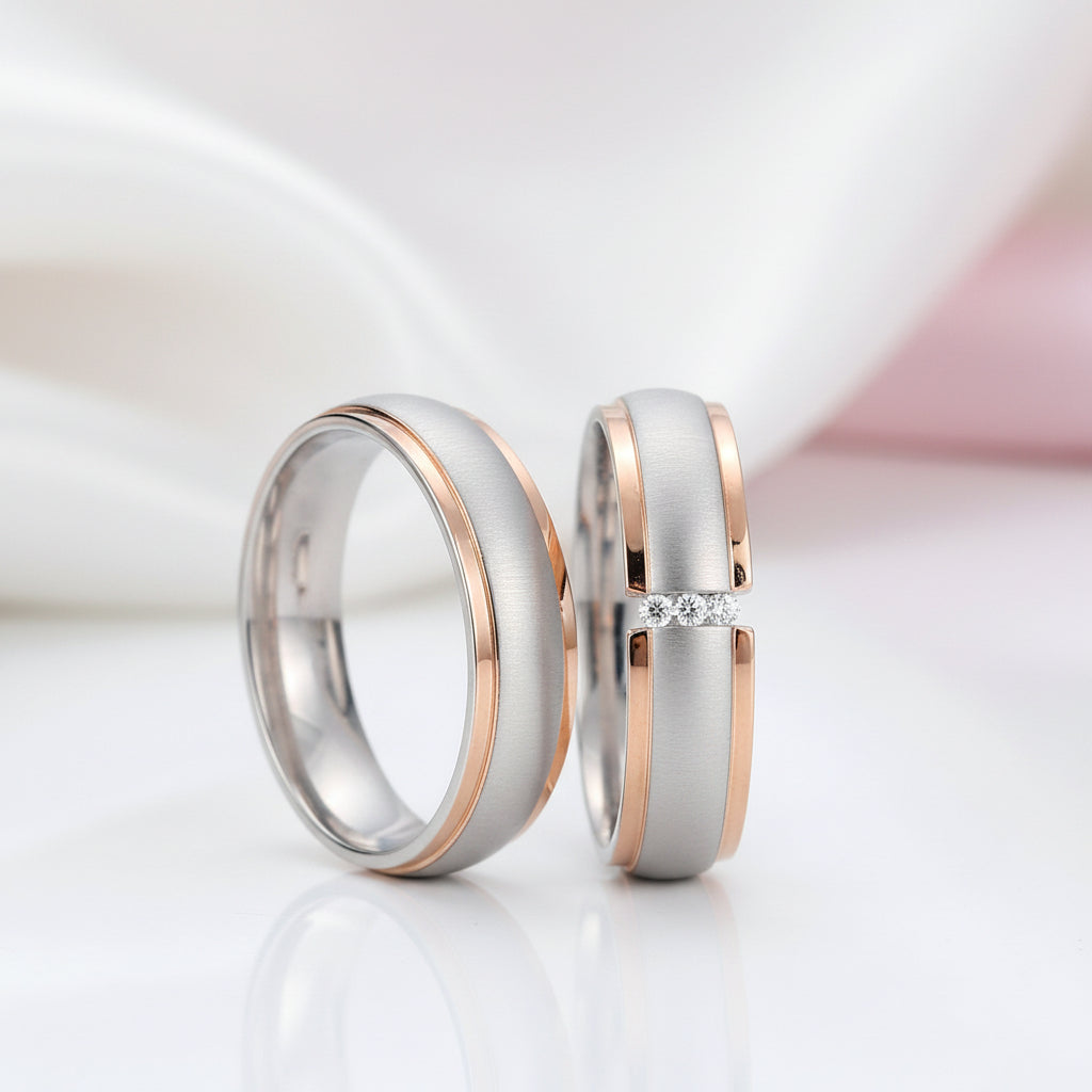 Matte Surface Stainless Steel Couples Wedding Band-Black Diamonds New York