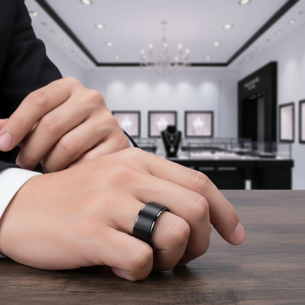 Men's 10mm Black Titanium Wedding Band-Black Diamonds New York