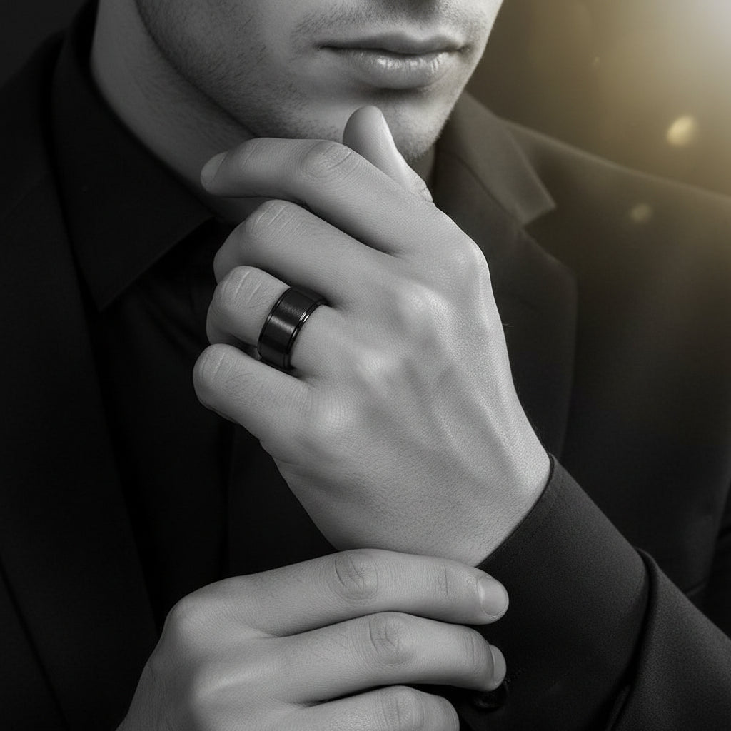 Men's 10mm Black Titanium Wedding Band-Black Diamonds New York