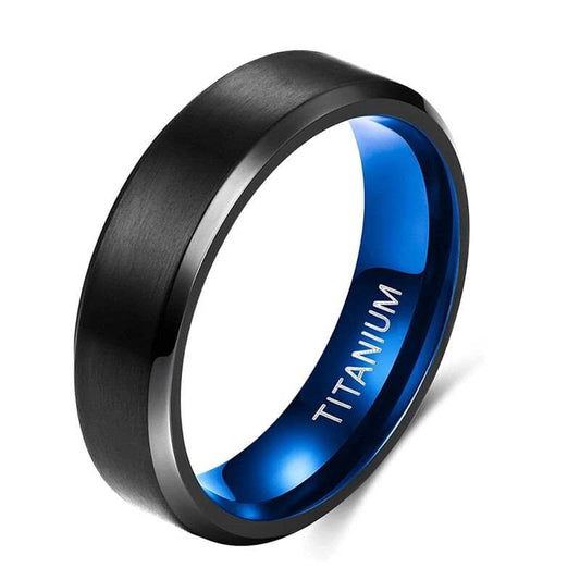 Men's 6mm Brushed Black & Blue Titanium Wedding Band-Black Diamonds New York