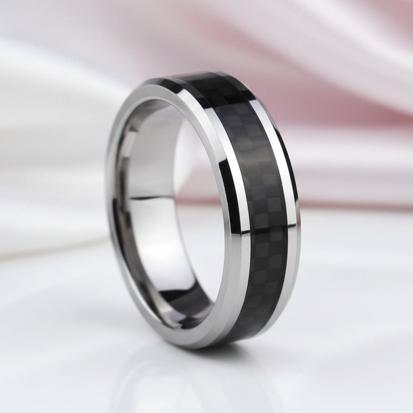 Men's 6mm Tungsten Carbide Wedding Band with Carbon Fiber Inlay-Black Diamonds New York