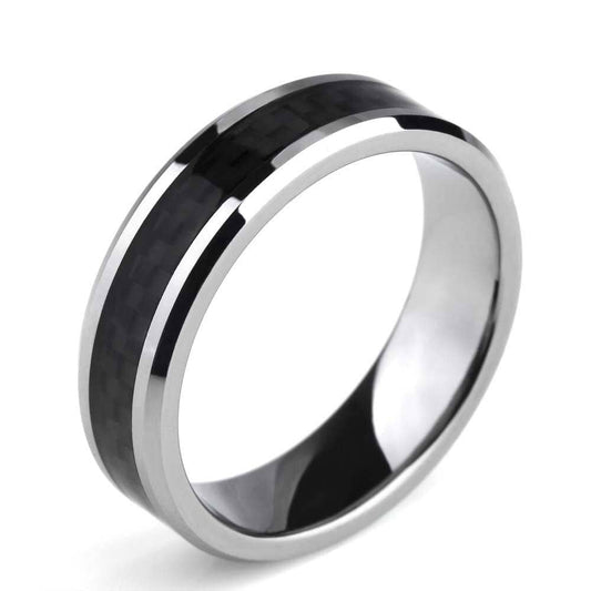 Men's 6mm Tungsten Carbide Wedding Band with Carbon Fiber Inlay-Black Diamonds New York