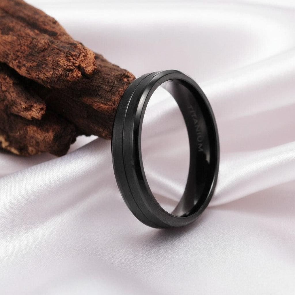 Men's 8mm Black Brushed Titanium Wedding Band-Black Diamonds New York