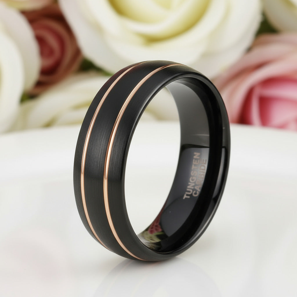 Men's 8mm Black Dome Tungsten Wedding Band-Black Diamonds New York