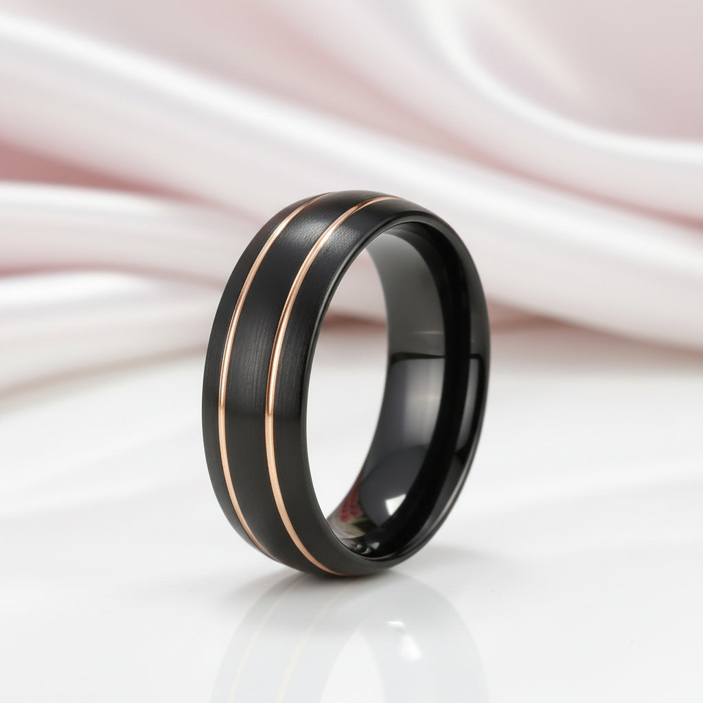 Men's 8mm Black Dome Tungsten Wedding Band-Black Diamonds New York