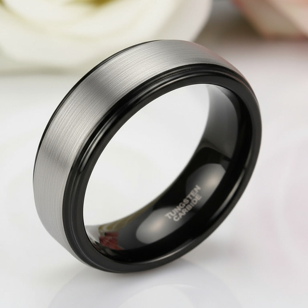 Men's 8mm Brushed Tungsten Wedding Band-Black Diamonds New York