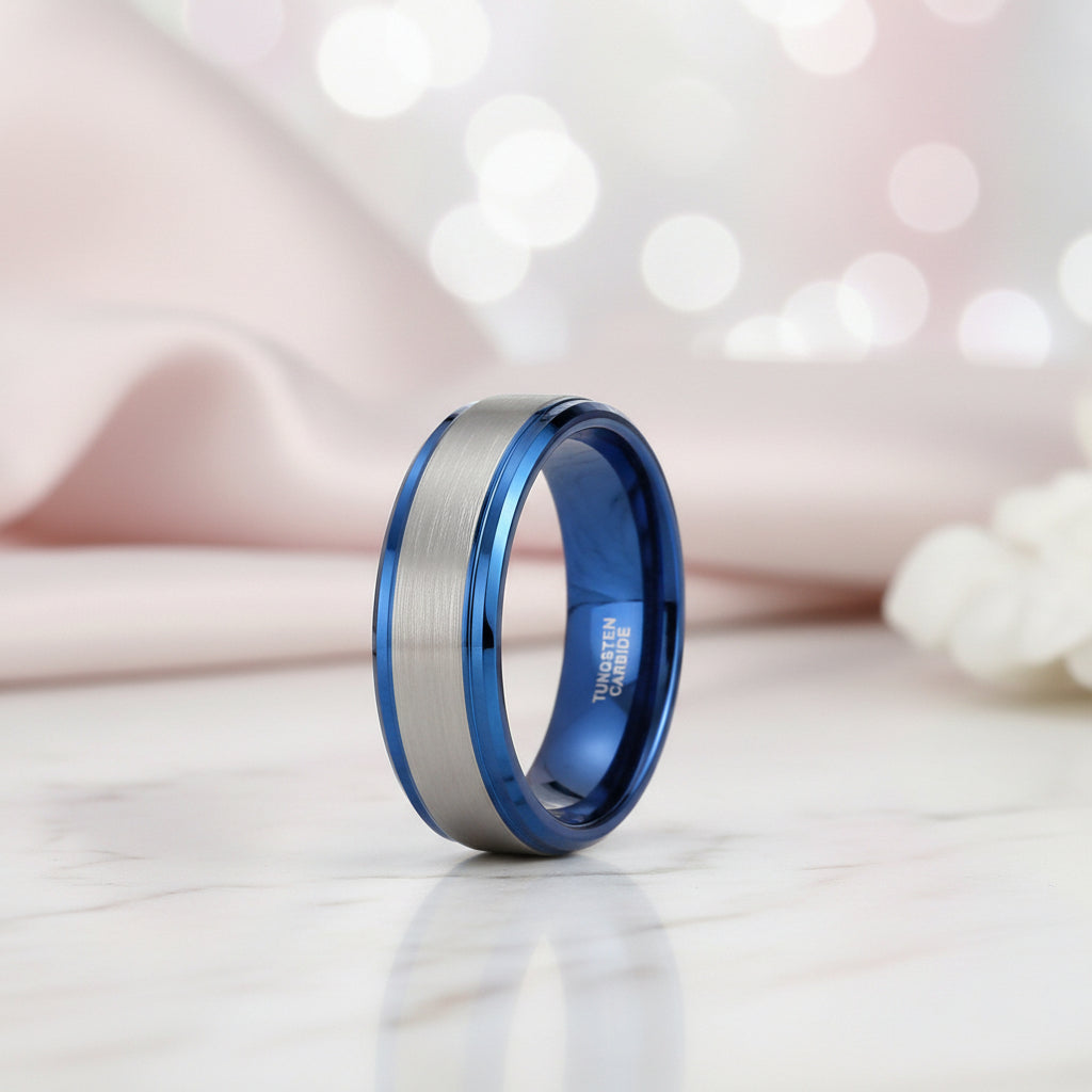 Men's 8mm Brushed Tungsten Wedding Band-Black Diamonds New York