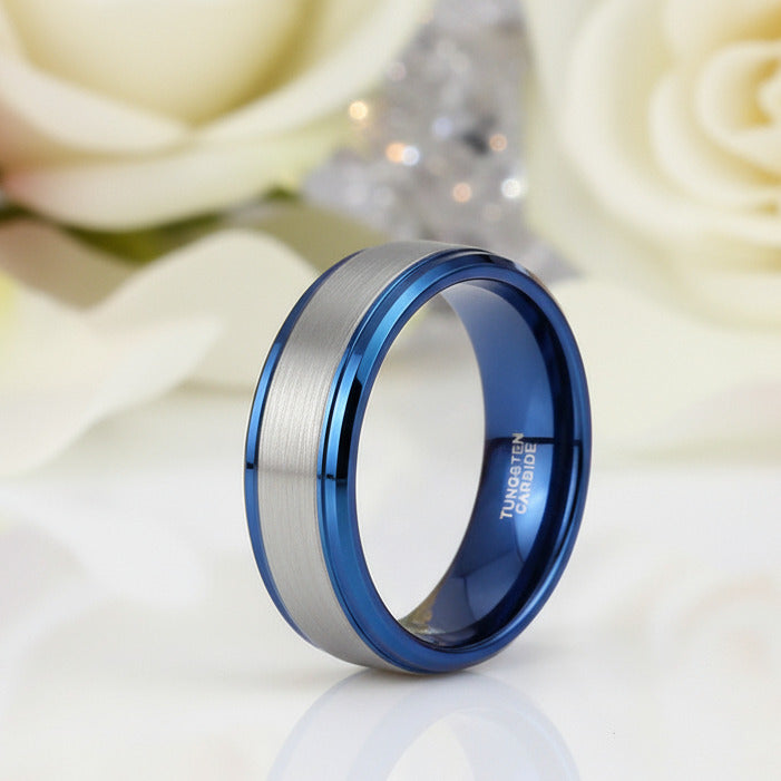 Men's 8mm Brushed Tungsten Wedding Band-Black Diamonds New York