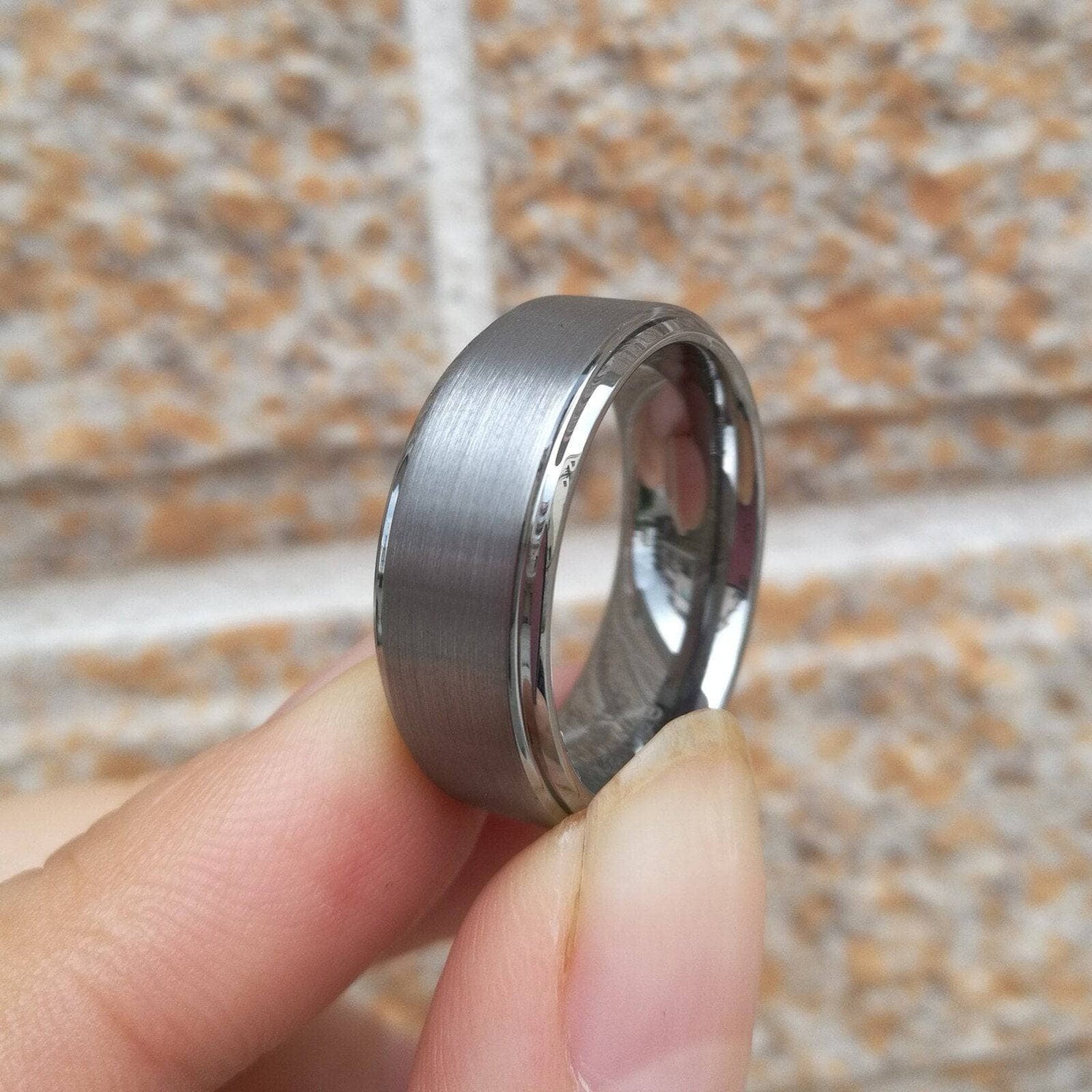 Men's 8mm Gray Tungsten Carbide Wedding Ring-Black Diamonds New York