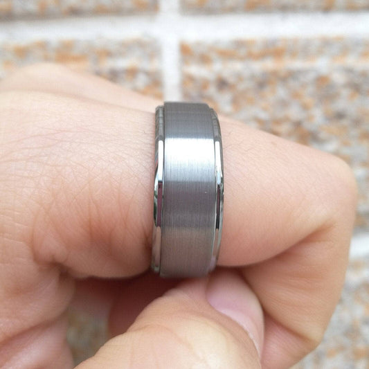 Men's 8mm Gray Tungsten Carbide Wedding Ring