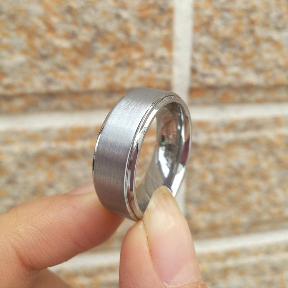 Men's 8mm Silver Tungsten Carbide Wedding Band-Black Diamonds New York