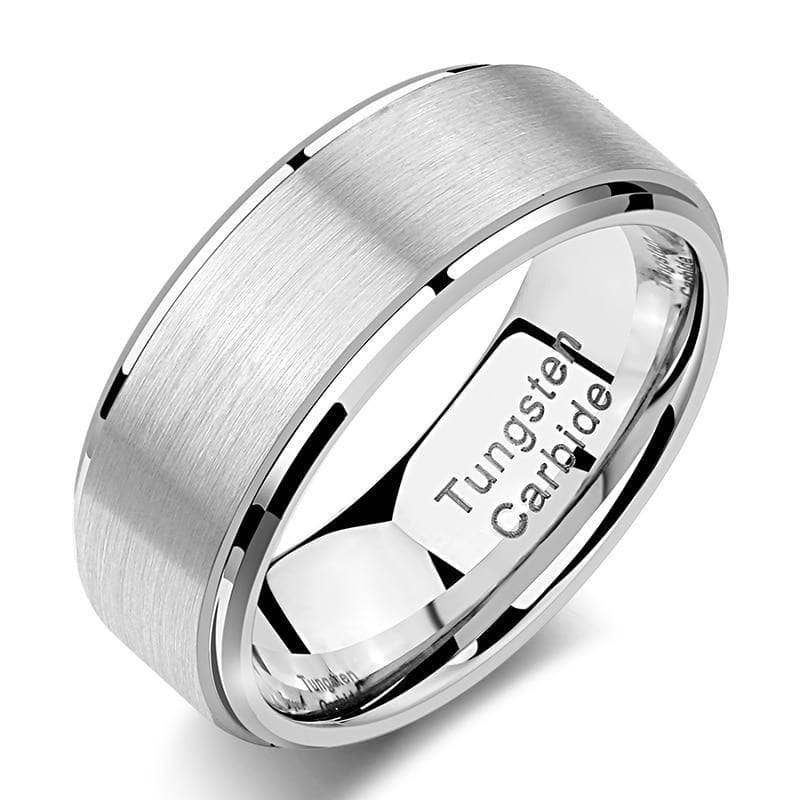 Men's 8mm Silver Tungsten Carbide Wedding Band-Black Diamonds New York