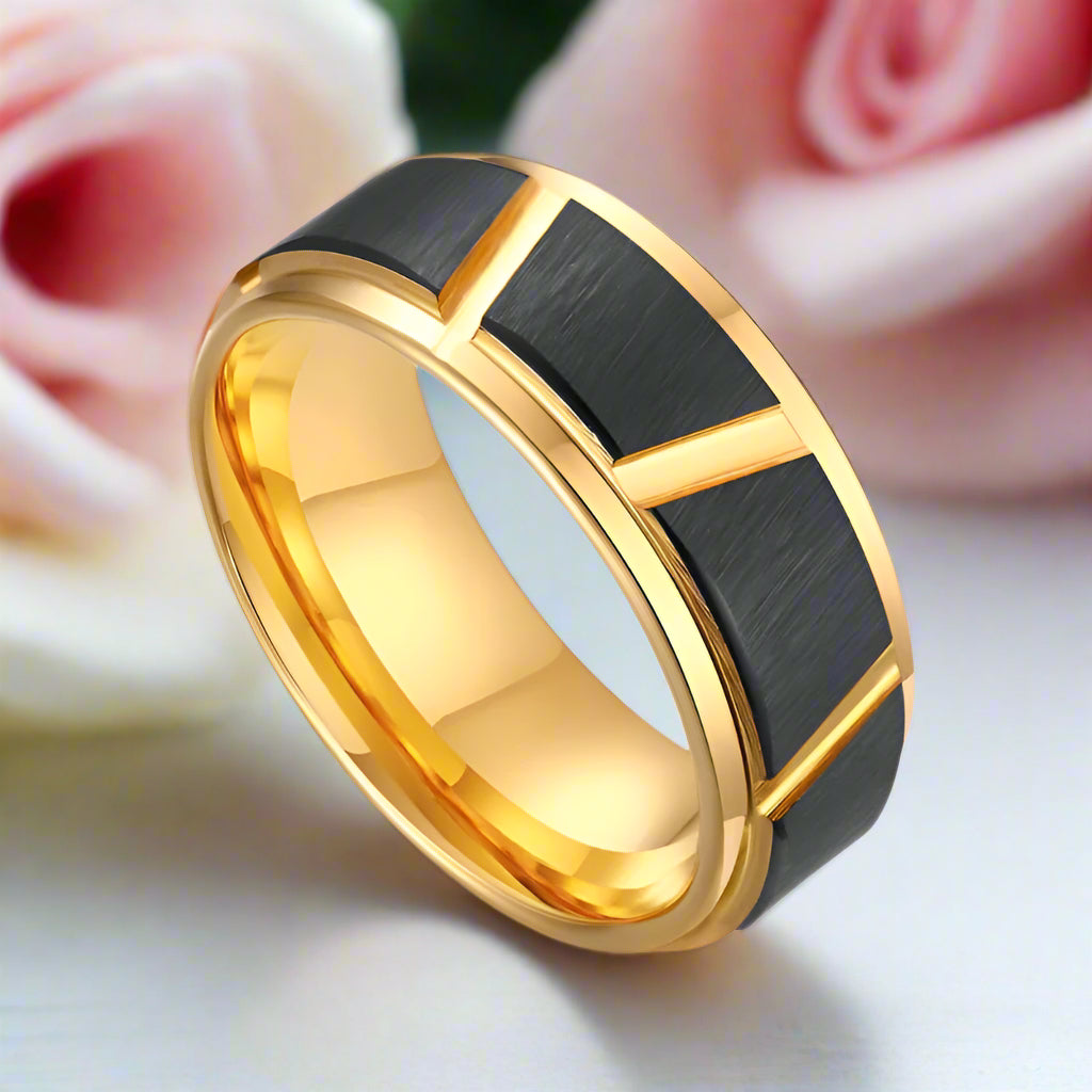 Men's 8mm Tungsten Carbide Luxury Wedding Band-Black Diamonds New York