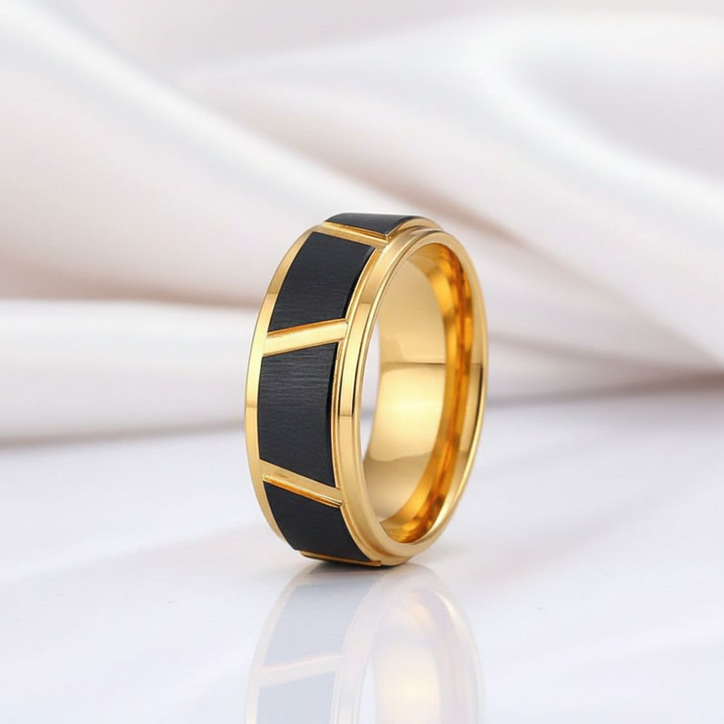 Men's 8mm Tungsten Carbide Luxury Wedding Band-Black Diamonds New York