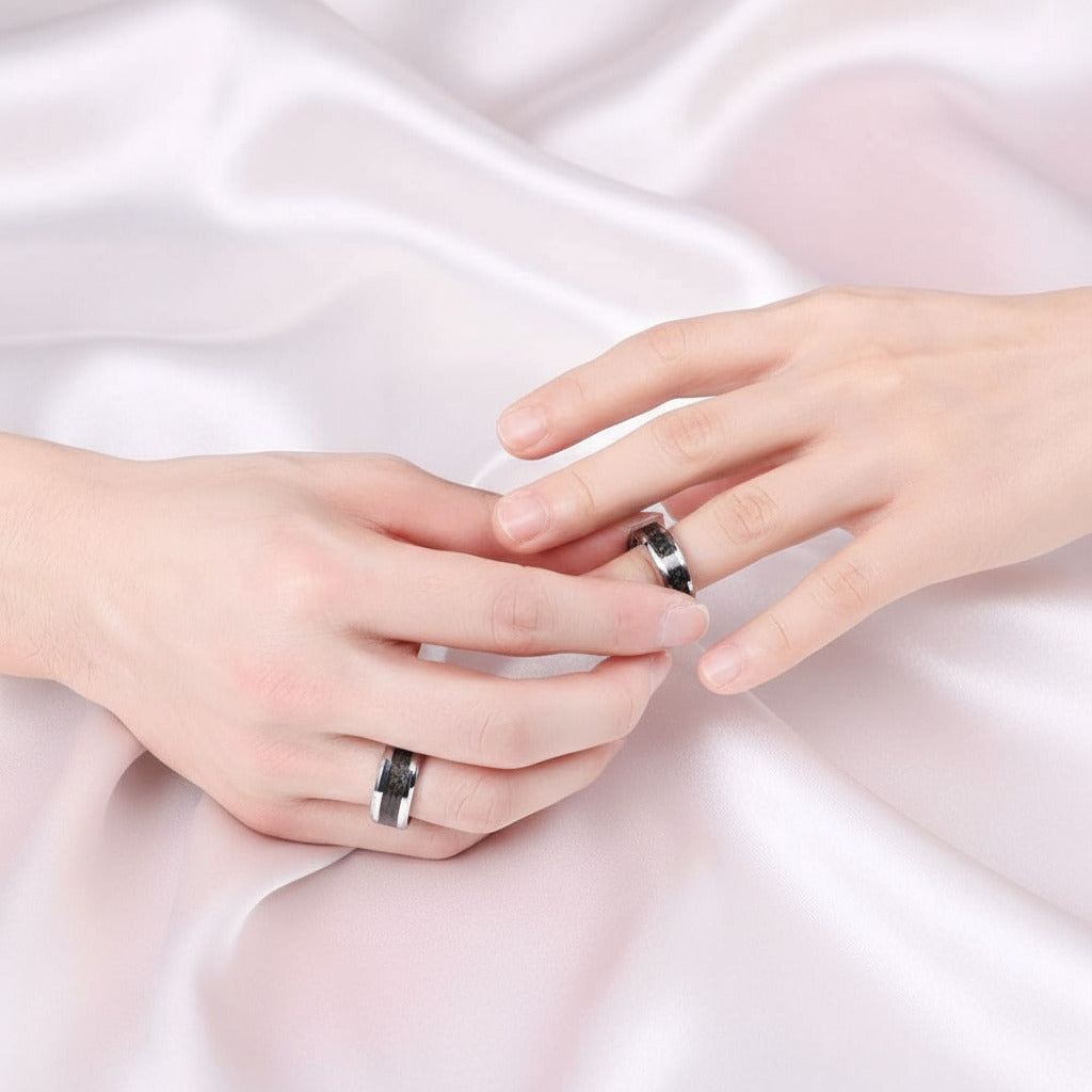 Men's 8mm Tungsten Carbide Wedding Band with Fiber Inlay-Black Diamonds New York