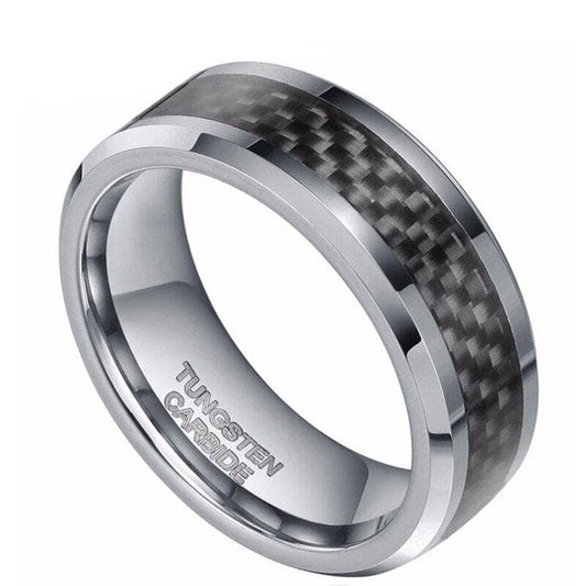 Men's 8mm Tungsten Carbide Wedding Band with Fiber Inlay-Black Diamonds New York
