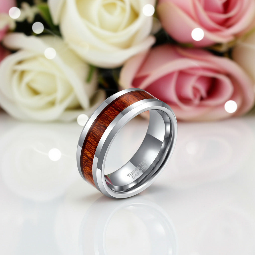 Men's 8mm Wooden Tungsten Wedding Band-Black Diamonds New York