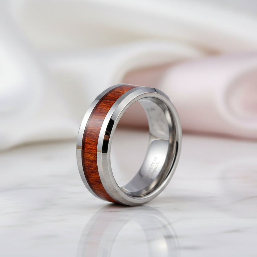 Men's 8mm Wooden Tungsten Wedding Band-Black Diamonds New York