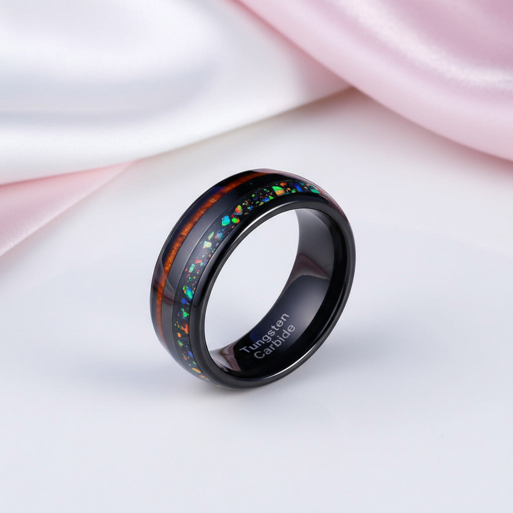 Men's Black Charm Rings 8mm Tungsten Carbide Wedding Band-Black Diamonds New York