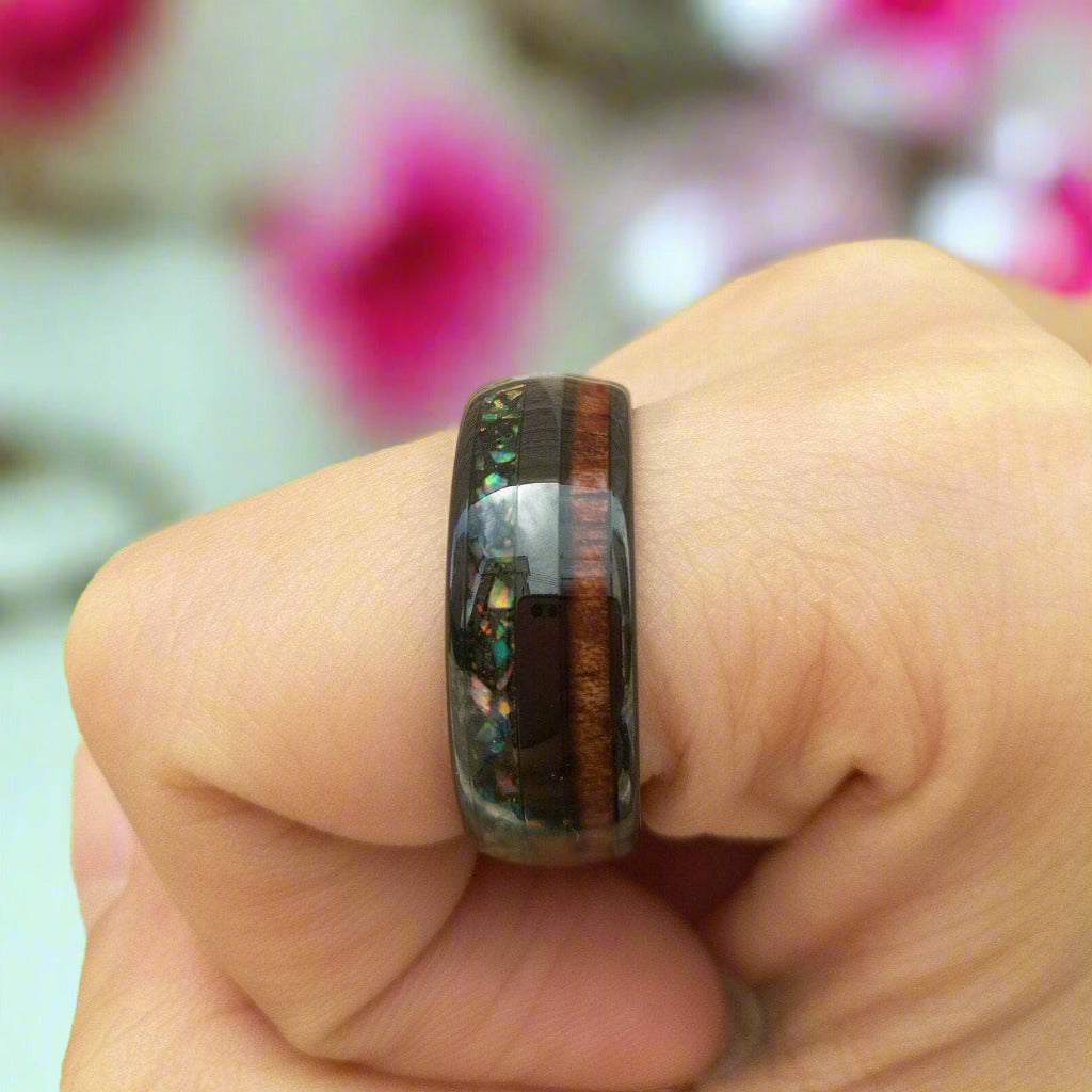 Men's Black Charm Rings 8mm Tungsten Carbide Wedding Band-Black Diamonds New York