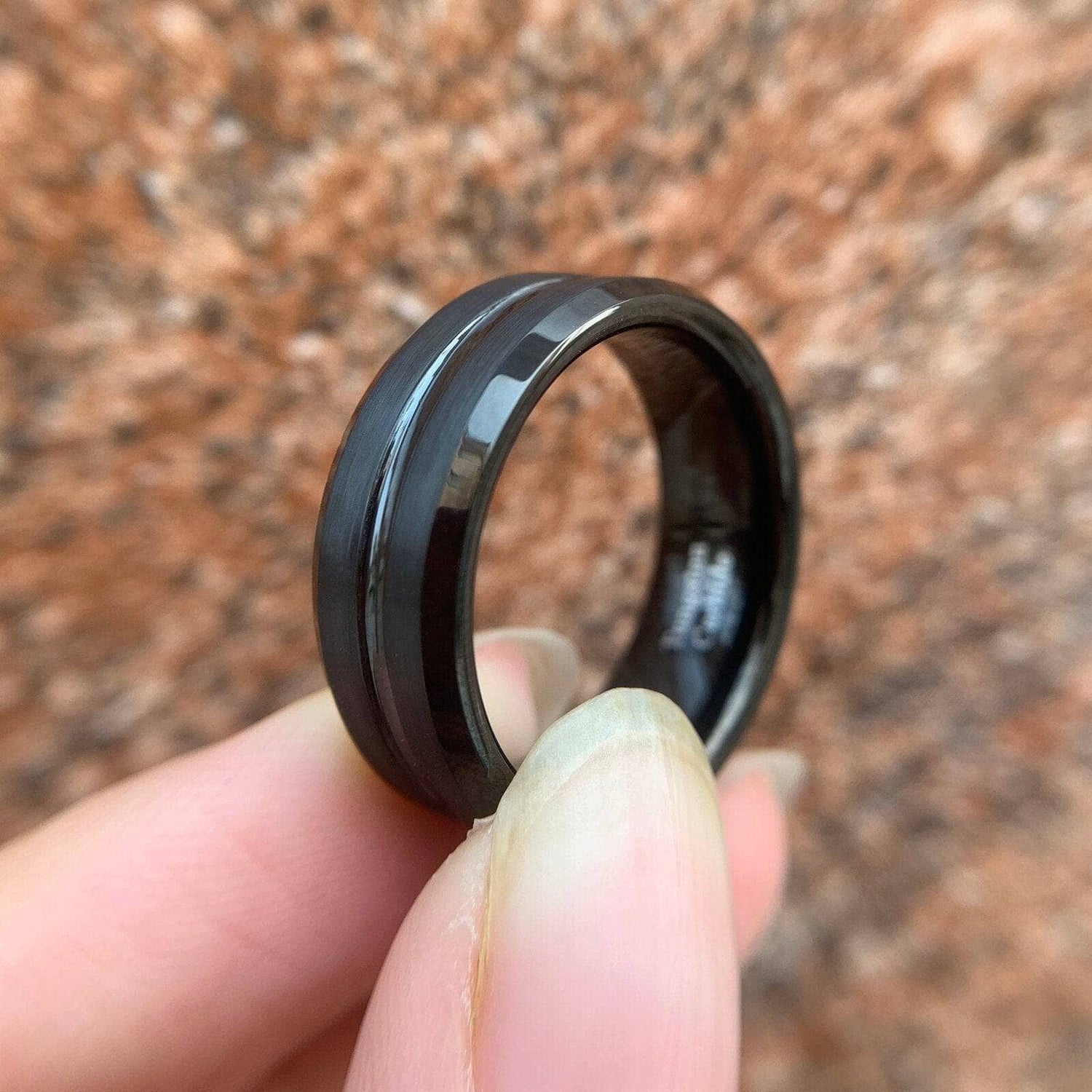 Men's Black Tungsten Carbide 8mm Wedding Band-Black Diamonds New York