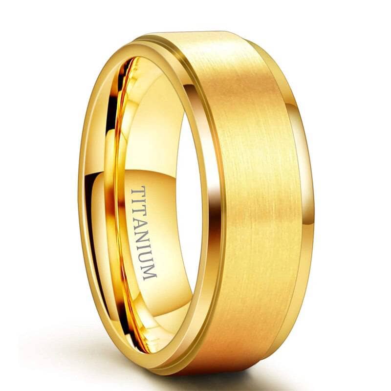 Men's Brushed Yellow Gold Titanium Wedding Band-Black Diamonds New York